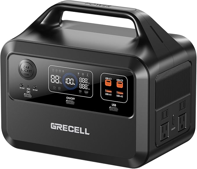 GRECELL Portable Power Station 600, 110V/600W Solar Generator(Surge 1200W), 460Wh Backup LiFePO4 Battery for Outdoor Home Emergency