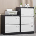 2 Drawer Metal Lateral Lock and Card Holder,Office Vertical Files Storage Cabinets w/Heavy 3 Section Slide Rail & Breathable Holes,for Legal/Letter/A4,Black+White