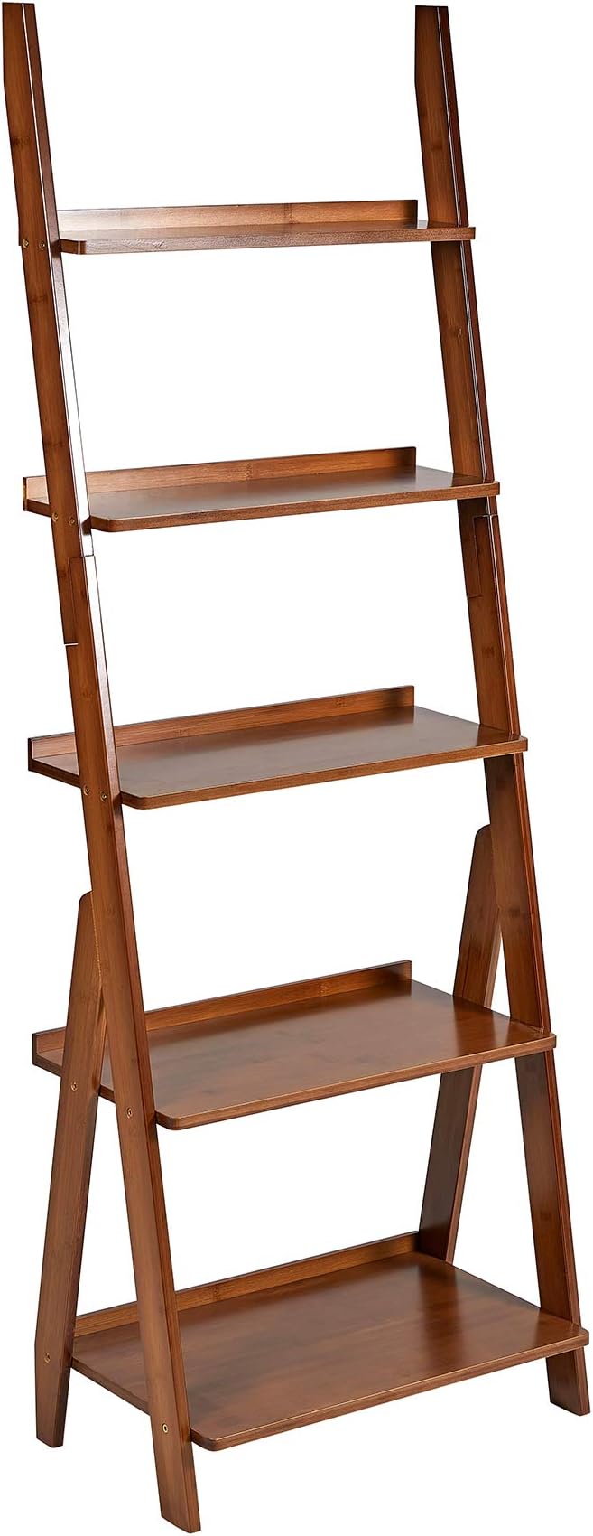 Bookshelf & Ladder Shelf &Storage Rack & Multipurpose Bamboo Organizer Shelves Furniture for Home Office, Living Room, Kitchen, Office 5 Tier （Brown）