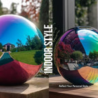 10 Inch Stainless Steel Gazing Globe,v2croft Hollow Ball Mirrored Surface Polished Shiny Sphere,Garden Stainless Steel Gazing Ball for Outdoor Lawn Pond Yard Ornament(rainbow)