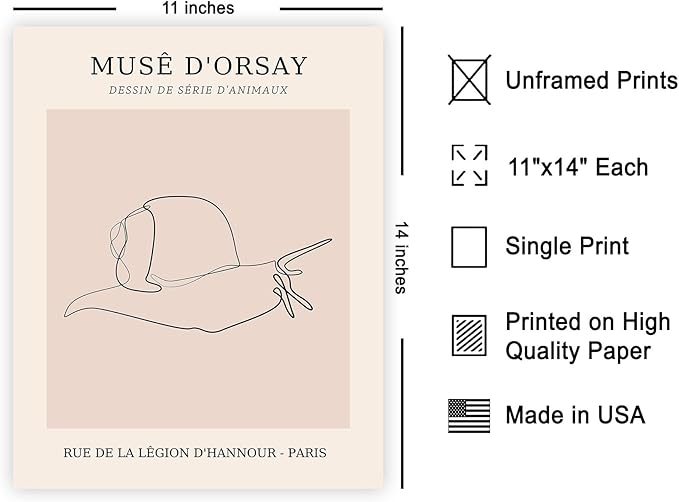 Poster Master Vintage Poster - Retro One Line Snail Drawing Print - Snail Line Art - Minimal Gift for Men, Women, Animal Lover - Abstract Wall Decor for Home, Office - 11x14 UNFRAMED Wall Art