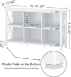 FATORRI 6 Cube Storage Organizer with Shelf, Long Wood and Metal Cubby Bookcase, Industrial Horizontal Bookshelf (White Oak, 47 Inch)