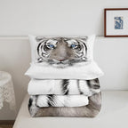 Erosebridal Boys Tiger Comforter Set King Size, Wild Animal Print Down Comforter for Boys Girls Teens Adult Bedroom, Grey Tiger Skin Duvet Insert Black White Stripe Bedding Comforters for Bedroom