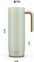 Ello Magnet 18oz Vacuum Insulated Stainless Steel Travel Mug with Side Handle and Leak-Proof Slider Lid and Built-in Coaster, Keeps Hot for 5 Hours, Perfect for Coffee or Tea, BPA-Free