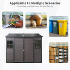 8x6 FT Resin Outdoor Storage Shed with Floor and 2 Windows, Outside Plastic Sheds Storage Clearance w/Lockable Door, Backyard Garden Tool House for Patio, Yard, Lawn, Bike, Brown