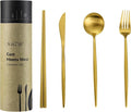 Matte Gold Utensils Set - 16-piece KiiZYs Cutlery Stainless Steel Silverware - Flatware Set Korean Chopsticks Fork Spoon Knife - Cubiertos Dorados Dishwasher Safe Gift Box (Gold, Service for 4)
