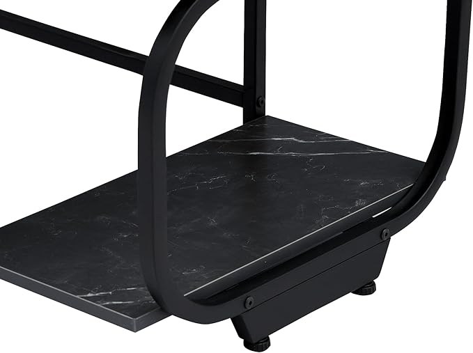 Black Marble 47inch Computer Desk Writing Workstation Home Office Table with 2-Tier Storage Shelves for Small Space