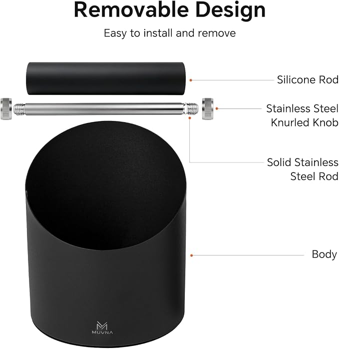 Knock Box Espresso Accessories - 15 Espresso Pucks Steel Espresso Machine Tools for Coffee Ground with Removable Knock Bar, Non-Slip Base, Anti-Splash Coffee Puck Bin for Barista, Black
