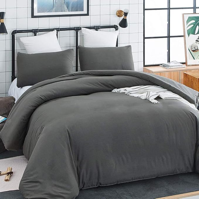 Deep Grey Comforter Set King Dark Gray Beddig Set Women Solid Gray Color Bedding Set 3 Pieces with 2 Pollowcases Lightweight Durable Gray Blanket Sets Breathable Gray Bed Comforter Set King