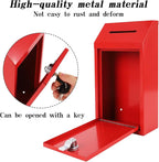 Metal Donation Box with Lock Ballot Box Drop Box with Lock Suggestion Box with Slot and Locks Metal Locks Box Comment Box Voting Box Key Drop Box for Home Office(Red,10.24 x 5.71 x 2.95 Inch)