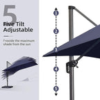PURPLE LEAF 9' X 11.5' Patio Umbrella Outdoor Cantilever Rectangle Umbrella Aluminum Offset Umbrella with 360-degree Rotation for Garden Deck Pool Patio, Navy Blue