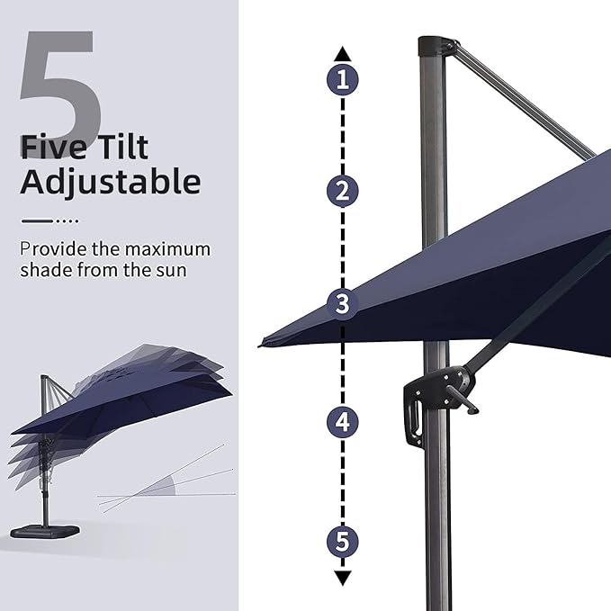 PURPLE LEAF 9' X 11.5' Patio Umbrella Outdoor Cantilever Rectangle Umbrella Aluminum Offset Umbrella with 360-degree Rotation for Garden Deck Pool Patio, Navy Blue