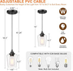 Ralbay Matte Black Industrial Pendant Light 3-Pack, Pendant Light Fixtures with Wine Clear Glass Shade, Adjustable Height for Kitchen Island, Farmhouse Dining Room Hanging Lighting Fixture