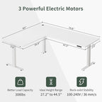 FEZIBO 75 Inches, Supports over 300mlbs,L Shaped Standing Desk Reversible, Electric Height Adjustable Corner Stand up Desk, Sit Stand Desk Computer Workstation, White Frame/White Top