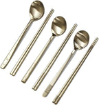 [5 Sets] [Made in Korea] Korean Sticky Rice Spoon Chopsticks Set Gold Titanium Plating 304 Stainless Steel Tableware Cutlery Set Mukbang Chopsticks (Cosmos TITANIUM, 5 Sets)