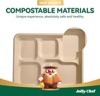 JOLLY CHEF Compostable 𝟱 Compartment Paper Plates 10*8.25*1 𝗶𝗻𝗰𝗵 [𝟱𝟬𝟬 𝗣𝗮𝗰𝗸] Small Heavy Duty Divided Disposable Eco-Friendly Biodegradable Food Trays for School Thanksgiving Day(Brown)