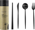 Matte Black KiiZYs Silverware Set - 16-Piece Kitchen Utensil With Korean Chopsticks - Stainless Steel Flatware Cutlery - Spoons, Forks, Knife - Dishwasher Safe - New Home Wedding Gifts (Black, 4 Sets)