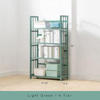 IOTXY Adjustable Bamboo Open Bookshelf - Medium 4-Tier Free Standing Storage Rack, Multifunctional Display Stand for Home and Office, Bookcase, Light Green