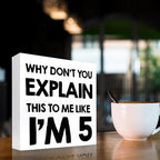 Why Don't You Explain This to Me Like I'm 5 Wood Block Sign Desk Decor,Funny Wooden Box Plaque Sign Desk Decor for Home Office Shelf Table Decor Decorations