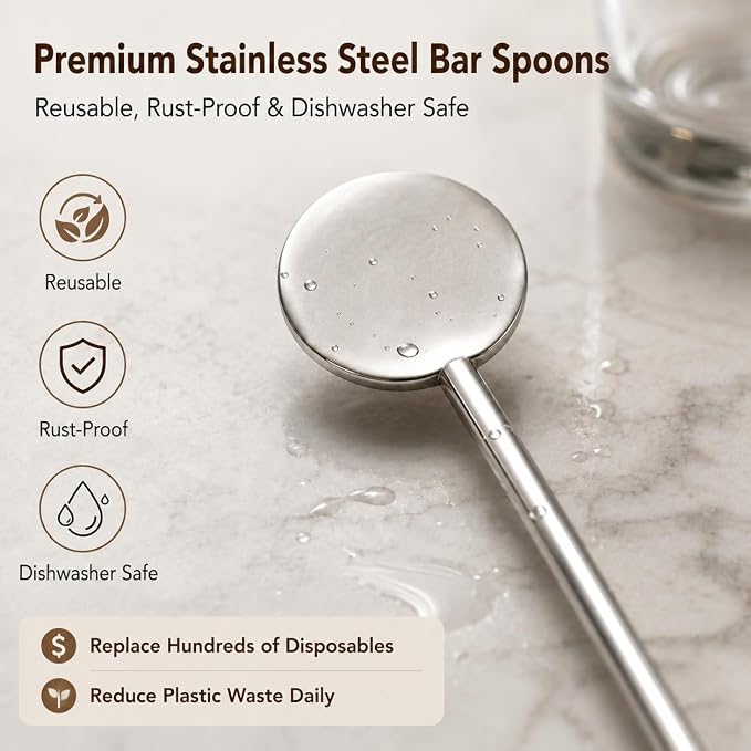 Cocktail Stirrers 8.66" - Silver Steel Swizzle Sticks, 4 Pack | 8.66" Long Steel Drink Stirrers with Dual Ends - Perfect for Tall Cocktails, Coffee & Iced Tea - Reusable Bar Essentials