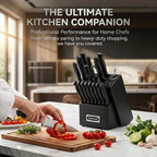 McCook® Premium Black Knife Sets,German Stainless Steel Kitchen Knives Block Set with Built-in Sharpener, 20-Piece Razor-Sharp Kitchen Knives with Ergonomic Handles, Elegant Box for Gift, Black | German Forged Stainless Steel,20 PC,Razor Sharp, Anti-Ru...