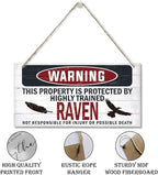 Warning Sign, Raven Warning Wood Plaque Sign, Funny Door Signs, Decorative Wood Hanging Suspension Plaque, Farmhouse Wooden Wall Decor, Outdoor Hanging Wooden Signs