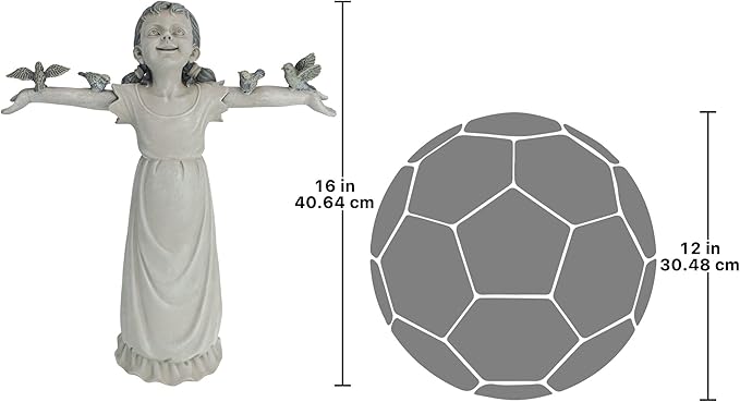 Design Toscano Basking in Glory Little Girl with Birds Outdoor Garden Statue, Medium, 16 inches tall, Cast Stone Resin, Two Tone Stone Finish