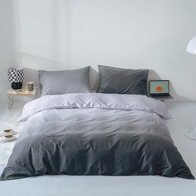 Gradient Gray Comforter Set Ombre White Gray Bedding Set Queen Women Aesthetic Comforter 3 PCs Gray Color Bed Comforter Set Queen Gradient White and Gray Comforter Set Queen