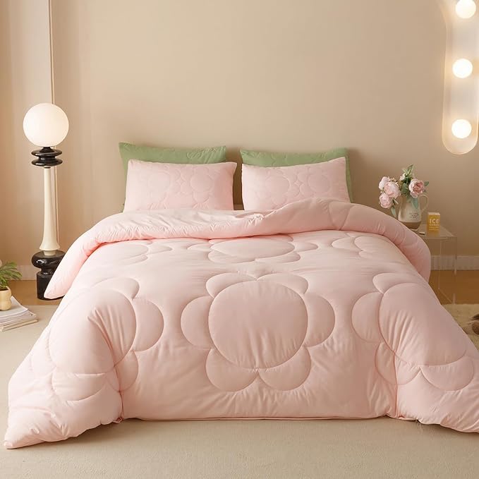 Pink Flower Comforter Twin Pink Sunflower Print Bed Twin Comforter Set 3 Pieces Dark Pink Floral Comforter Set for Boys Girls Teens Bedroom Decor All Season Hotel Quality Comforter Set