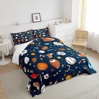 Feelyou Sports Theme Comforter Set 3D Blue Ball Bedding Set Baseball Football Basketball Comforter for Children Kids Boys Girls Microfiber Competitive Games Duvet Set Room Decor Quilt Set Twin Size