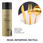 Matte Gold Utensils Set - 16-piece KiiZYs Cutlery Stainless Steel Silverware - Flatware Set Korean Chopsticks Fork Spoon Knife - Cubiertos Dorados Dishwasher Safe Gift Box (Gold, Service for 4)