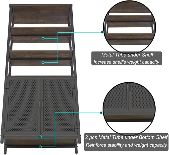 Farmhouse Bookshelf with Storage, Industrial Tall Book Shellf with Doors, Rustic Wood Bookcase with Cabinet for Home Office, Living Room, Bedroom (Walnut Brown)