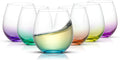 JoyJolt Hue Stemless Wine Glass Set, Large 15 oz Stemless Wine Glasses Set of 6 for White Red or Water, Short Glass Tumblers, No Stem Margarita Glasses, Colored Tumbler
