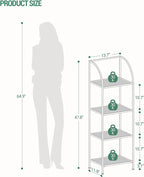 Bookcase Bookshelf, Tempered Glass Arched Bookshelf for More Storage, Slim Shelving Unit for Bedroom, Bathroom, Home Office, Steel Frame, 4 Tier Black BC20499B