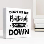 Don't Let the Get You Down Wood Block Sign Desk Decor,Motivational Wooden Box Plaque Sign Desk Decor for Home Office Shelf Table Decor Decorations