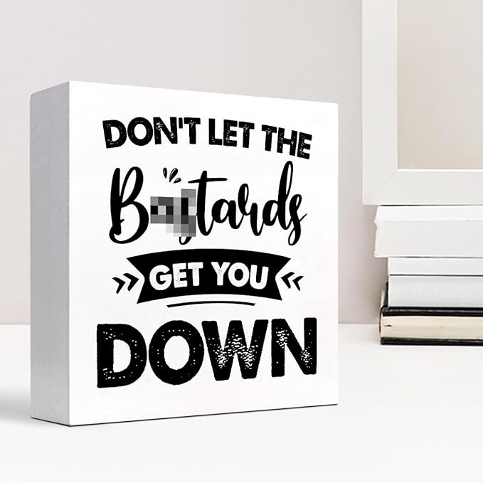 Don't Let the Get You Down Wood Block Sign Desk Decor,Motivational Wooden Box Plaque Sign Desk Decor for Home Office Shelf Table Decor Decorations