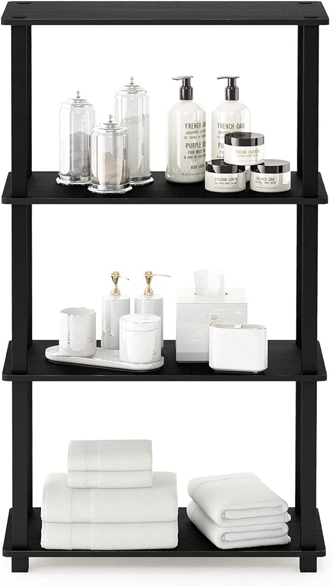 Furinno Turn-N-Tube 4-Tier Multipurpose Shelf Display Rack, Square Tube, Americano/Black