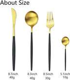 JASHII Silverware Set, 24-Piece Stainless Steel Flatware Set,Kitchen Utensil Set Service for 6,Tableware Cutlery Set for Home, Dishwasher Safe (Matte Black handle gold)