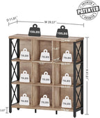 FATORRI 9 Cube Storage Bookshelf, Industrial 4 Shelf Book Shelf, Farmhouse Wood and Metal Cubby Bookcase for Home Office (39.37" W, Rustic Oak)