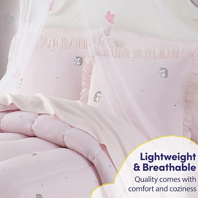 Kids Bedding Set Bed in a Bag for Boys and Girls Toddlers Printed Sheet Set and Comforter , Full, Rainbow Unicorn