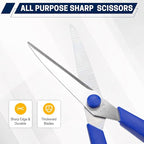 BURVAGY 10 Pack 8" Scissors All Purpose, Heavy Duty Scissors for Office | Scissors Bulk Multipurpose Comfort-Grip Sharp Adult Office Scissors Set Sewing Fabric Stainless Steel Blades, Right/Left Hand