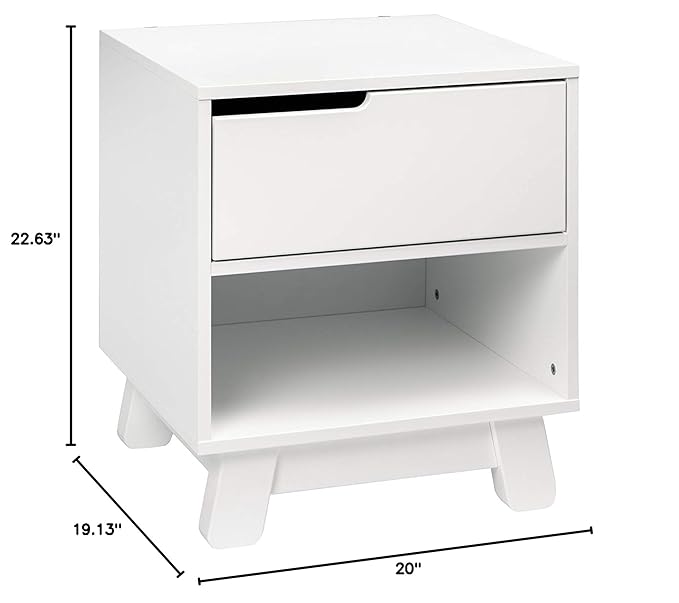 Babyletto Hudson Nightstand with USB Port in White, 1 Drawer and Storage Cubby