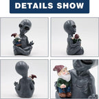 Dnoifne Alien Hugging Gnome Garden Decoration Statue, Resin Alien Dwarf Statue, Waterproof Garden Alien and Gnome Statue for Patio Lawn Porch Decoration Birthday Gifts Housewarming Gifts