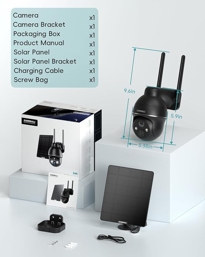 ZUMIMALL 4G LTE Cellular Solar Security Camera Wireless Outdoor, 2K No WiFi Security Camera Solar Powered with Color Night Vision, 2-Way Talk, Motion Alert, Cloud, SIM Included（US Version）