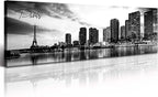 DJSYLIFE Paris Eiffel Tower Skyline Wall Art Black and White Modern City Night View Panoramic Cityscape Picture Paintings Canvas Prints Office Room Home Decoration Artwork Framed 13.8"X47.3"