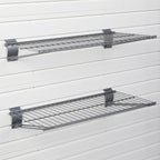 Slatwall Wire Metal Shelf Heavy Duty Adjustable Steel Slat Wall Mount Shelves for Garage Storage & Retail Display (24" x 12") Pack of 2 (Silver)