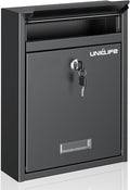 Uniclife Wall Mount Mailbox for Outside, Locking Mail Box, Black | Large Mailbox with Key Lock, Security Mail Box for House, Safe Key Drop Box, Steel Cash Drop Box for Home Office School