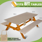 Wrakus Picnic Table Cover with Bench Covers Vinyl Elastic Edges Fitted Rectangle Seat Tables Waterproof 3-Piece96X30in Set Outdoor Rectangular Folding Backing Tablecloth for Camping Over Size