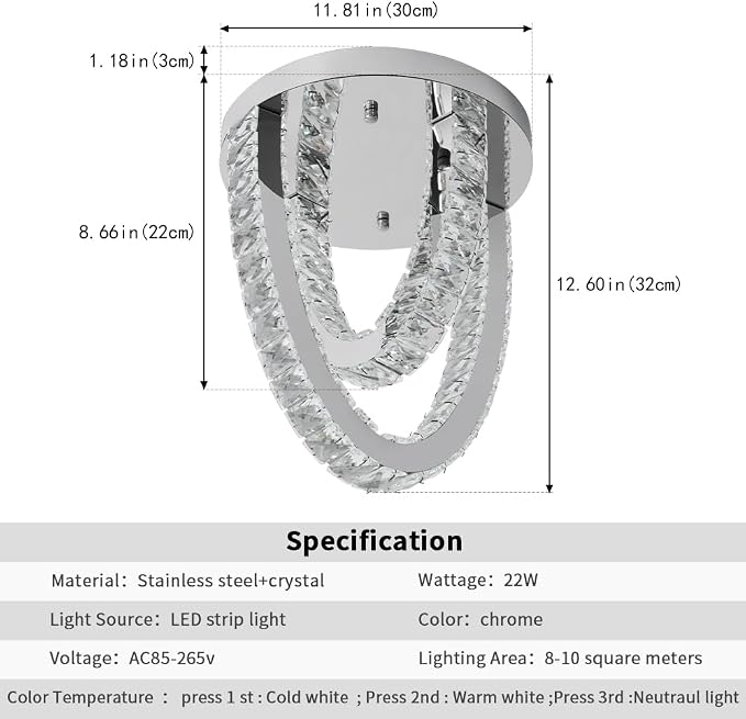 Modern Crystal Ceiling Light Chandelier, Flush Mount Lighting Fixture Pendant Ceiling Lamp Light for Living Room Bedroom Dining Room Hallway