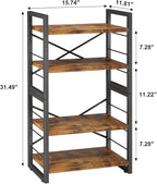 Bookshelf, 4 Tier Stackable Bookcase, Adjustable Industrial Book Shelf Storage Organizer for Desktop, Living Room, Bedroom, Office(Rustic Black and Brown)